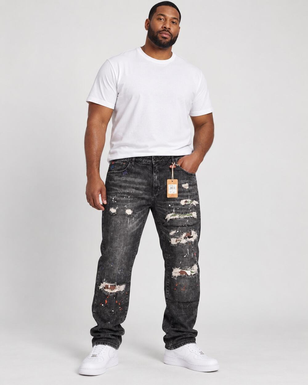 Staple Pigeon Men’s Size 40 Distressed Paint Splatter Jeans NWT Black